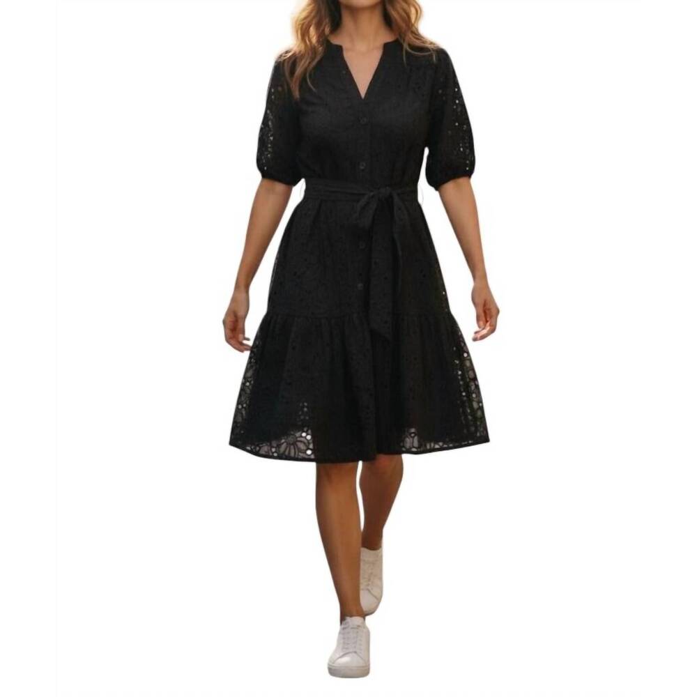 NEW WAIMARI eyelet mini tiered dress in black